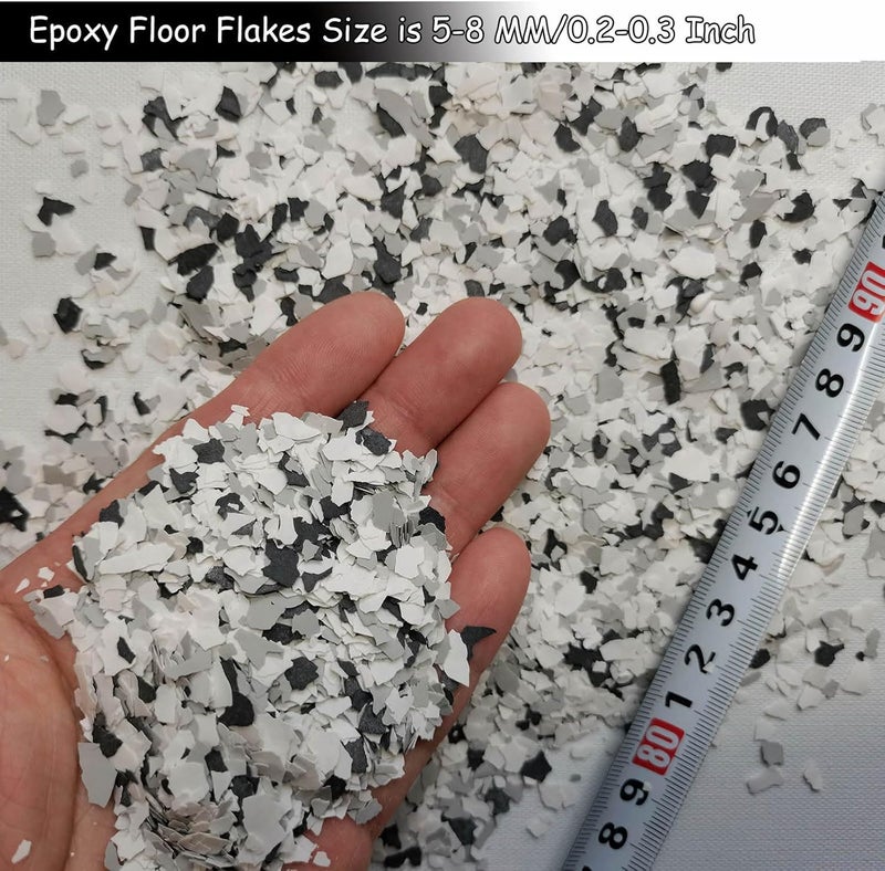 Alkrogiha Epoxy Flakes for Flooring, 1LB Decorative Color Chips for Concrete, Epoxy Resin and Countertops, Durable - Black, White, Light Gray - Image 2